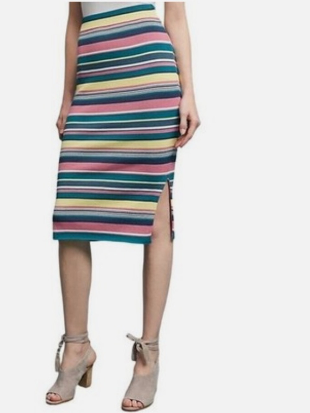 Anthropologie Maeve Lana Pink multicolored Striped knit pull on midi skirt small
